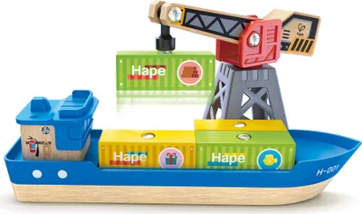 Productafbeelding van Hape E3792, Boot, Vrachtschip en kraan, 3 jaar/jaren, Meerkleurig, Kunststof, Hout