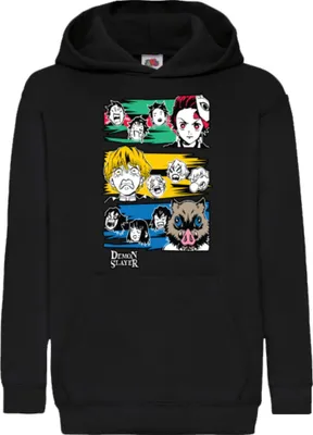 Immagine prodotto di Felpe con cappuccio per bambini Demon Anime Slayer Tanjiro Zenitsu Inosuke 001, 12-13 Jahr - 152 / Noir