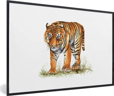 Produktbild von MuchoWow® MuchoWow® Gerahmtes Poster Tiger - Gras - Bild 30x20 cm - Poster mit zchwarzem Bilderrahmen - Kunstdruck - Bild-Poster
