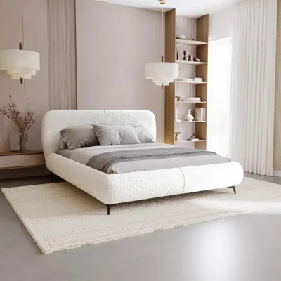 Produktbild von Chilly Möbel Design Kyoto Japandi Polsterbett 140×200 – Bouclé Stoff Weiß, mit Stauraum & Lattenrost Holzrahmen Quelle 01