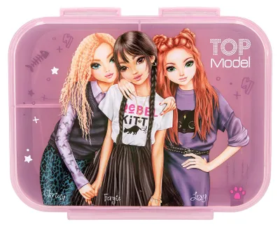Produktbild von Depesche 13257 TOPModel Rebel Kitty - Brotdose in Lila, mit Model Motiv und Leo Muster, Lunchbox mit 3 Fächern und transparentem Deckel
