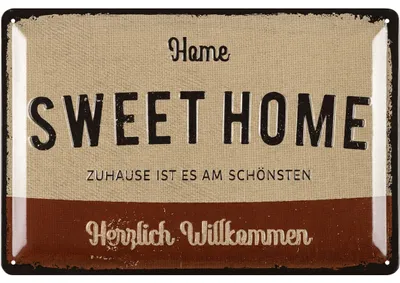 Produktbild von LANOLU Retro Blechschild Home Sweet Home, Lieblingsplatz Schild Zuhause, Sprüche Schilder Vintage Deko Metallschild für den Garten 20x30cm