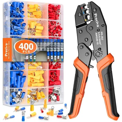 Produktbild von Crimpzange Kabelschuhe Set mit 400 Steckverbindern 0,5-6 qmm Ratschenfunktion