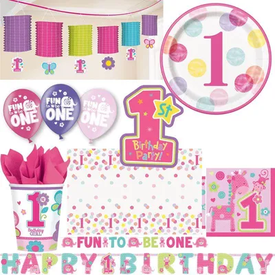 Produktbild von 1. Geburtstag Deko Set XXL Partyset Mädchen rosa Tiere Partyartikel Deko