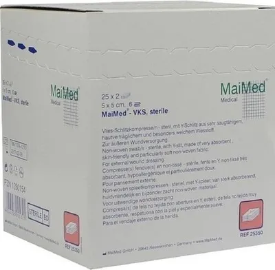 Immagine prodotto di MaiMed-VKS-compresse sterili 5x5cm a 6 pieghe in tessuto non tessuto 25x2 pz./scatola | scatola (50 pz.)