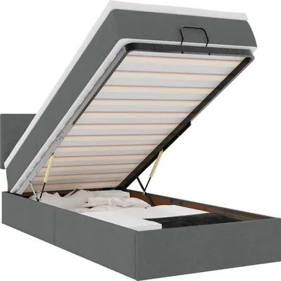 Produktbild von vidaXL Ottoman-Bett mit Matratze & LEDs Dunkelgrau 100x200 cm Stoff