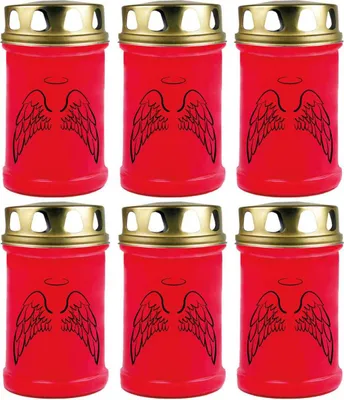 Produktbild von Grabkerze Rot 6er Pack, Brenndauer: 48 Stunden ( je Kerze ), Motiv: Engelsflügel