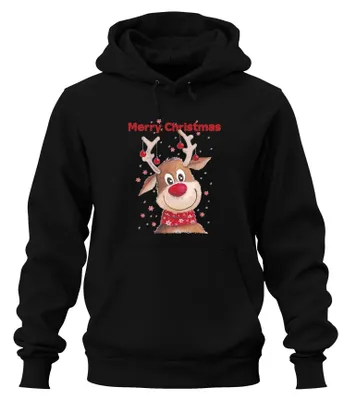 Zdjęcie produktu dla Wesołych Świąt uroczy renifer - prezent świąteczny Świąteczna bluza z kapturem uni , czarny, 3XL