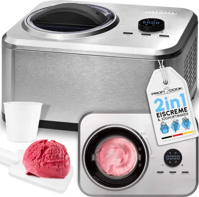 Produktbild von ProfiCook Eismaschine und Joghurtbereiter | Eis in 20 min. | für bis zu 1500ml | für Eis & Frozen Joghurt | Inkl. Rezeptvorschläge | PC ICM 1268