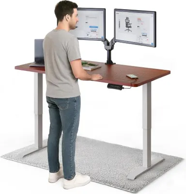 Produktbild von DESKSPACE PRO Elektrisch höhenverstellbarer Schreibtisch – 140x70 cm Memory & Kollisionsschutz, Computertisch Mahagoni Tischplatte / Weiße Gestell