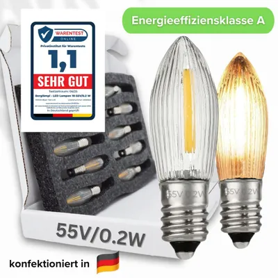Produktbild von 10x LED Filament 55V/0,2W E10 Ersatz-Lämpchen statt 3W für 4-5 Brennstellen 2100 Kelvin warmleuchtend