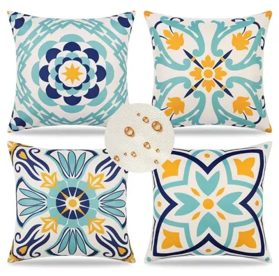 Obrázok produktu pre Poťahy na vankúše, vonkajšie použitie, vodeodolné, 4 kusy, modré, 45x45 cm, polyester