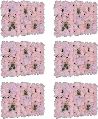 Six panels of artificial pink flowers arranged in a grid.