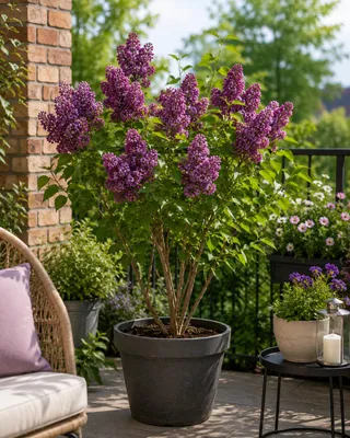 Produktbild von Syringa vulgaris Amethyst Flieder 100 cm Edel-Flieder Duftflieder winterhart Blütenstrauch Gartenpflanze violett blühend, KI-generiertes Bild