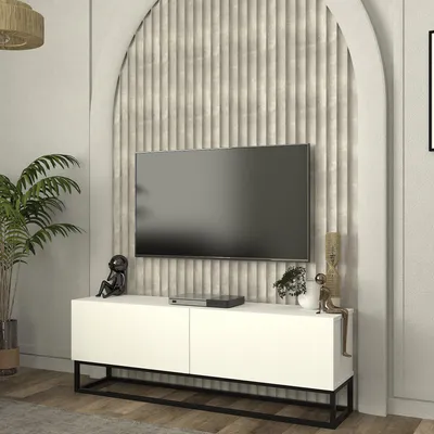Immagine prodotto di Mobiletto TV 'Nolven' con 2 ante a ribalta telaio lungo 135 x 32 x 47 cm Bianco