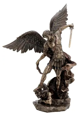 Produktbild von Erzengel Michael über Dämonen, Kriegerfigur in antikem Bronze-Finish, 54 cm