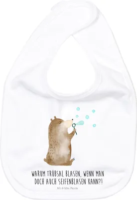 Produktbild von Mr. & Mrs. Panda Sabber Lätzchen Bär Seifenblasen - Weiß - Geschenk, Für Babys, Teddy, Schlabberlatz, Baumwoll-Lätzchen, Sabberlätzchen