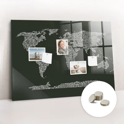 Obrázok produktu pre Magnetická tabuľa na stenu - Memo Tabuľa Sklenená - vrátane 5 magnetov - 100x70 cm - Názvy kontinentov