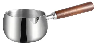 Image de Casserole en acier inoxydable de 500 ml avec manche en bois, compatible avec les plaques à induction