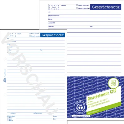 Produktbild von Avery Zweckform 1210, Gesprächsnotiz, A5, Recycling-Papier, 50 Blatt