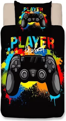 Produktbild von Gamepad Bettbezug-Set Spieler Bettwäsche für Kinder Jungen Jugendliche 2 teilig Korlorpigment Game Controller Bettwäsche 1 mal 135x200cm Bettbezüge und 1 mal 80x80cm Kissenbezug