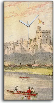Produktbild von Leinwand Wanduhr Wandkunst Uhr 30x60 Gemälde Schloss Fluss Boote Bäume Himmel - weiße Hände