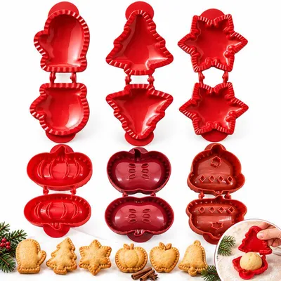 Produktbild von Hand-Pie-Formen 6-teilig, Mini-Pie-Teigformer für gefülltes Gebäck, Apfel, Kürbis, Eichel, Schneeflocke, Handschuh & Tannenbaum