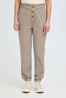 Produktbild von OXMO OXCOBIE Damen Hose Stoffhose Baumwolle mit Stretch Paperbag Hose mit elastischem Bund und Knopfleiste High-Waist Loose-Fit