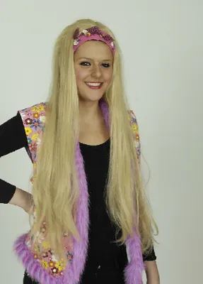 Produktbild von K11277915 blond Mädchen Damen Langhaar Hippie Perücke mit Band