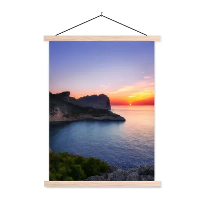 Produktbild von MuchoWow® Textilposter Meer - Felsen - Berge - Natur 60x80 cm mit holzfarbenen Rahmen - Wandbild