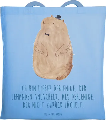 Produktbild von Mr. & Mrs. Panda Jutebeutel Murmeltier - Sky Blue - Geschenk, Freundlichkeit, Einkaufstasche, Lustige Sprüche, Anstand, Fröhlichkeit, Knigge, Respekt, Beutel, Uni Tasche