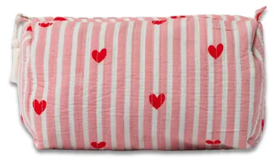 Productafbeelding van Gewatteerde Katoenen Toilettas met Roze Strepen Hartjes