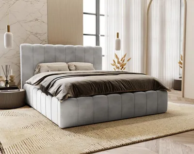Productafbeelding van Tweepersoonsbed 160x200 cm Lisbon - Slaapkamerbed met metalen lattenbodem, fluweel - Modern design, lichtgrijs
