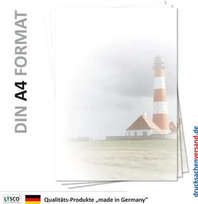 Produktbild von Motiv Briefpapier (Leuchtturm-5107, DIN A4, 100 Blatt) rot weißer Leuchtturm an der Nordsee Briefpapier (Westerhever Leuchtturm)