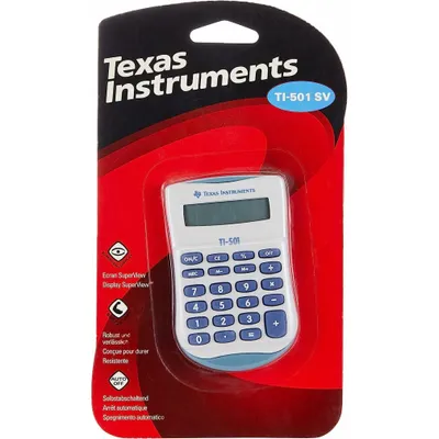 Produktbild von Texas Instruments TI-501, Tasche, Einfacher Taschenrechner, 8 Ziffern, Akku, Blau, Weiß