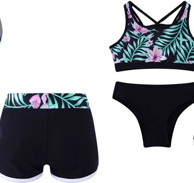 Obrázek produktu pro Dětské dívky Tankini Set Velikost 134-140 cm Plavky + šortky Třídílné plavky Beachwear Sport
