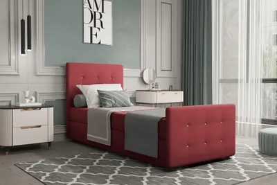 Produktbild von Boxspringbett Gästebett MARKOS 100x200cm Bettkasten Seite Links Stoff Rot