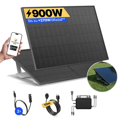 Produktbild von Balkonkraftwerk 900W Solaranlage mit Garten Halterung Steckerfertig Komplettset Photovoltaik Anlage 800W, Kabellänge: 10m, Solakon - onLite