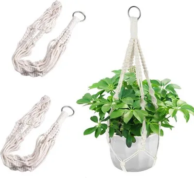 Image de Suspension florale en macramé beige, 50 cm, décoration d'intérieur/d'extérieur