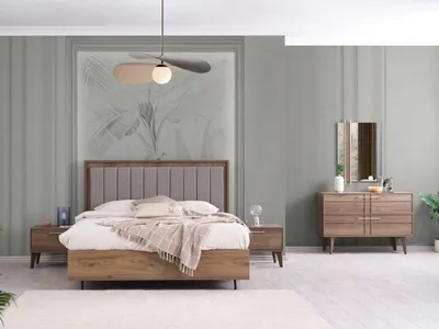 Produktbild von Garnitur Komplette Doppelbett Holz 5tlg Schlafzimmer Braun Bett Modern