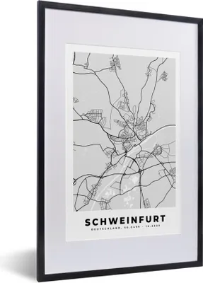 Produktbild von MuchoWow® Gerahmtes Poster Deutschland - Karte - Schweinfurt - Stadtplan 40x60 cm - Poster mit Schwarzem Bilderrahmen Wandposter Rahmen Foto Bilder - Poster in Rahmen
