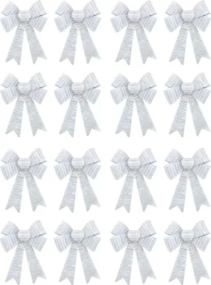 Produktbild von Glitzer Schleife 10 x 13cm - 16 Stück Silber-Weiß mit Glitter-Fransen
