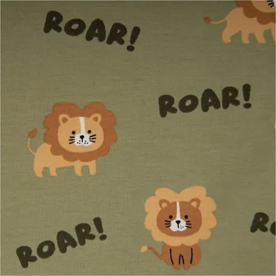 Produktbild von Jerseystoff Meterware Löwe ROAR! grün – Baumwolljersey