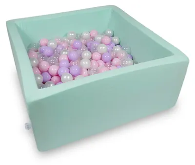 Produktbild von Trockenpool 90x90x40cm mint mit 400 Bällen: Hellrosa, Perlmutt, Transparent, Heidekraut