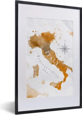 Produktbild von MuchoWow® MuchoWow® Gerahmtes Poster Weltkarte - Gold - Aquarell 40x60 cm - Poster mit zchwarzem Bilderrahmen - Poster in Rahmen
