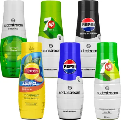 Image de Sodastream Set de sirop 6 saveurs Pepsi 7Up Zero Ice Tea Lemon Lime 440ml