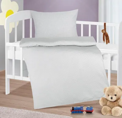 Produktbild von Kinderbettwäsche aus Baumwolle - 90x135 cm, 45x60 - grau,weiß