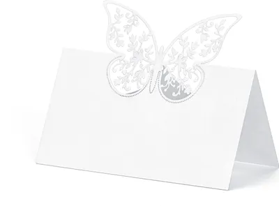 Produktbild von Tischkarten mit Schmetterling 9 x 7,3 cm blanko 10 Stück perlweiß