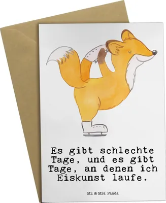 Produktbild von Mr. & Mrs. Panda Grußkarte Fuchs Eiskunstläufer - Weiß - Geschenk, einladungskarten, weihnachtskarten, osterkarten, Grußkarten, Eiskunstläuferin, Eiskunst, osterkarte