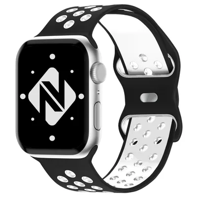 Immagine prodotto di Bracciale in silicone per smartwatch NALIA, con fori per la ventilazione, compatibile con cinturini Apple Watch SE e serie 8/7/6/5/4/3/2/1, 38mm 40mm 41mm, cinturino sportivo iWatch da donna e da uomo, colore: nero e bianco